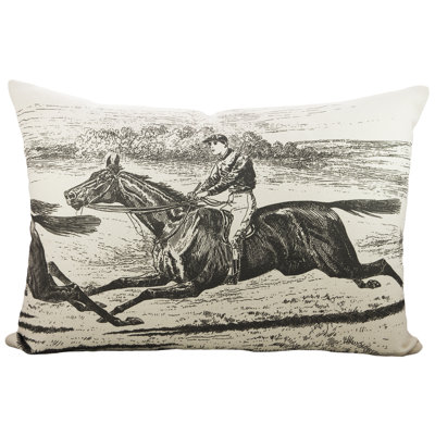 Horse Race Cotton Reversible Throw Pillow