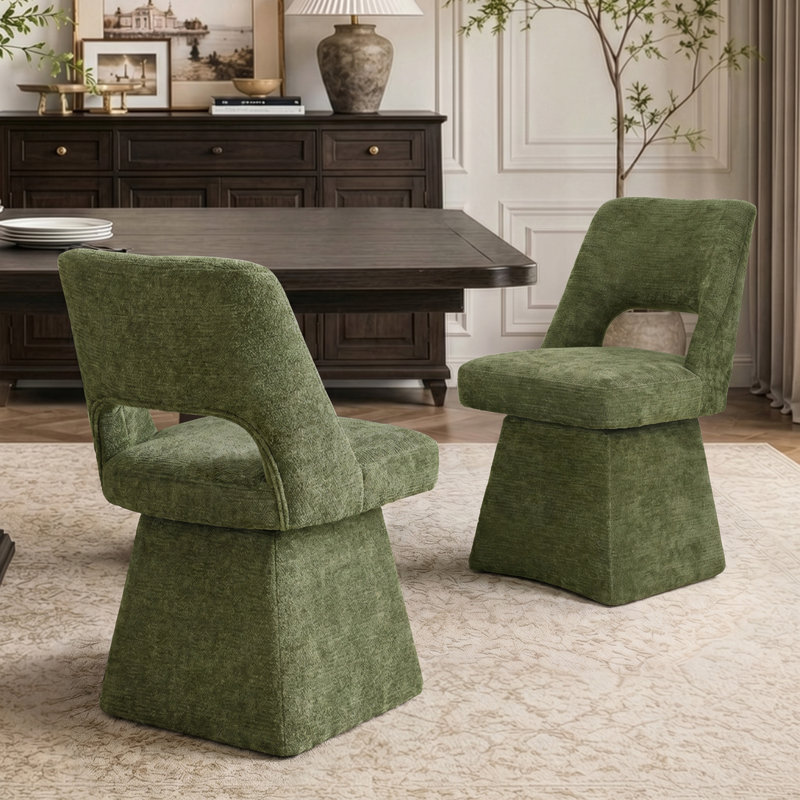 Chaises de salle à manger pivotantes rembourrées - Chenille moderne, dossier ouvert pour la cuisine (ensemble de 2), 2, Vert