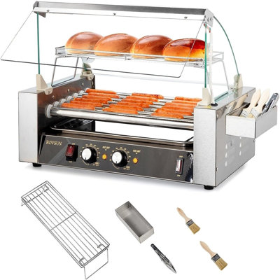 Winado Non Stick Hot Dog Roller & Panini Press with Glass Lid