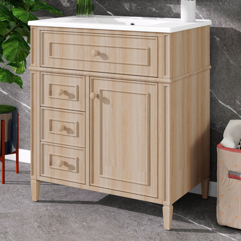 Meuble-lavabo de 30 po avec lavabo, meuble-lavabo de salle de bain Moderm avec 1 tiroir rabattable, 2 tiroirs, support de rangement sur 2 niveaux et tablette réglable