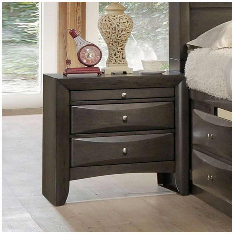 Table de chevet 2 tiroirs en bois, Gris