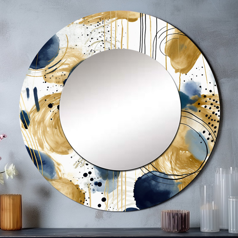 Motif abstrait avec textures bleues et dorées VII - miroir de collages abstraits, 36 po x 36 po