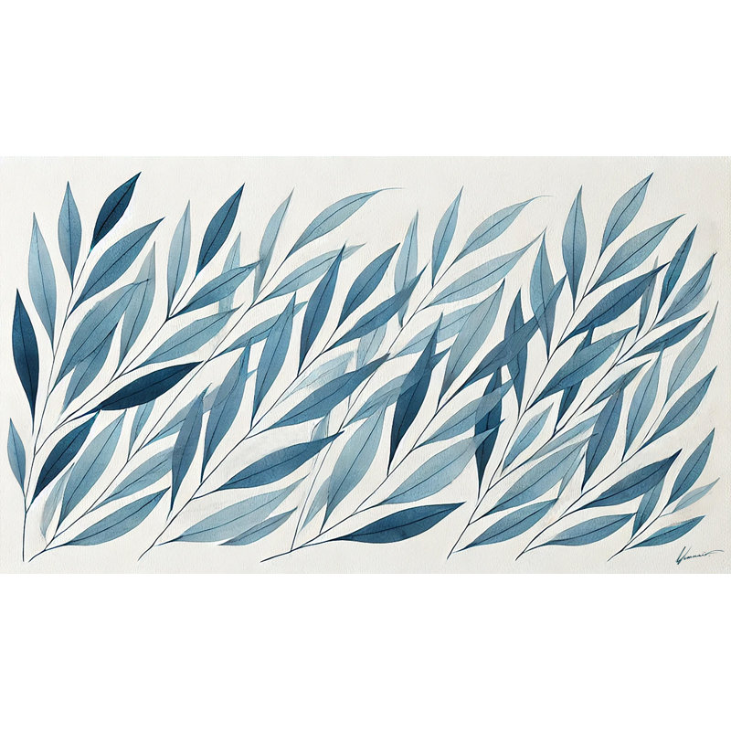 «Blue Serenity Botanical Leaves», reproduction d'art sur toile tendue, H 20 po x l 35 po