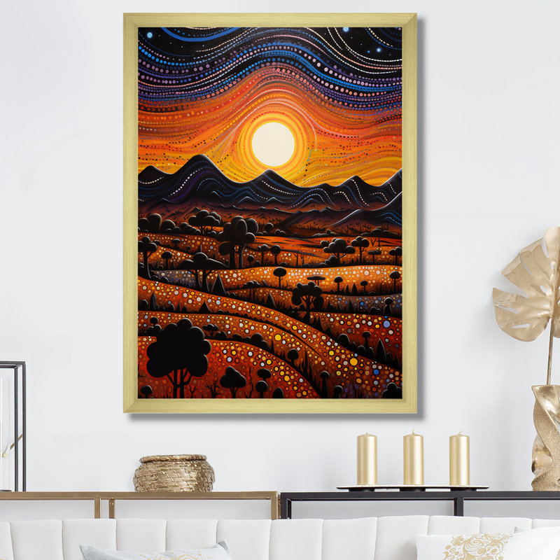 «Native Ancestral Sunrise Landscape I», reproduction sur toile, Cadre doré simple, H 20 po x l 12 po x P 1 po