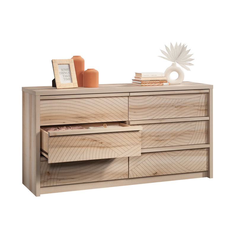 Holtzlander 60.71" W 6-Drawer Manufactured Wood Dresser, Pacific Maple/Flowing Wave