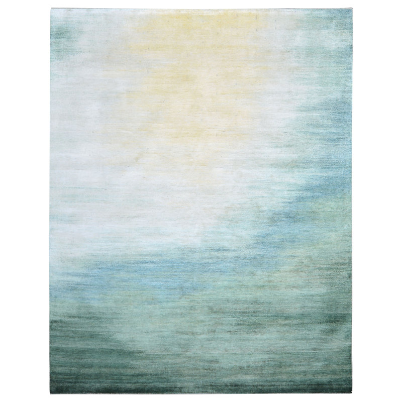 Tapis beige et vert noué à la main de haute qualité, Rectangle 5' x 8'