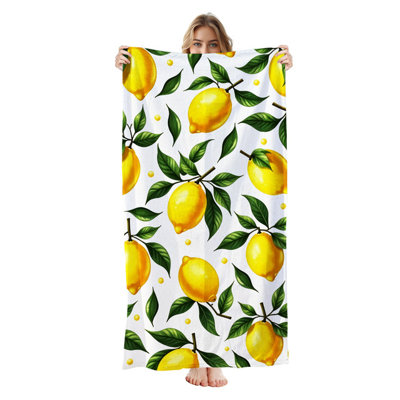  Serviette de plage en microfibre légère, absorbante et sans décoloration, 30 po x 60 po, citron frais
