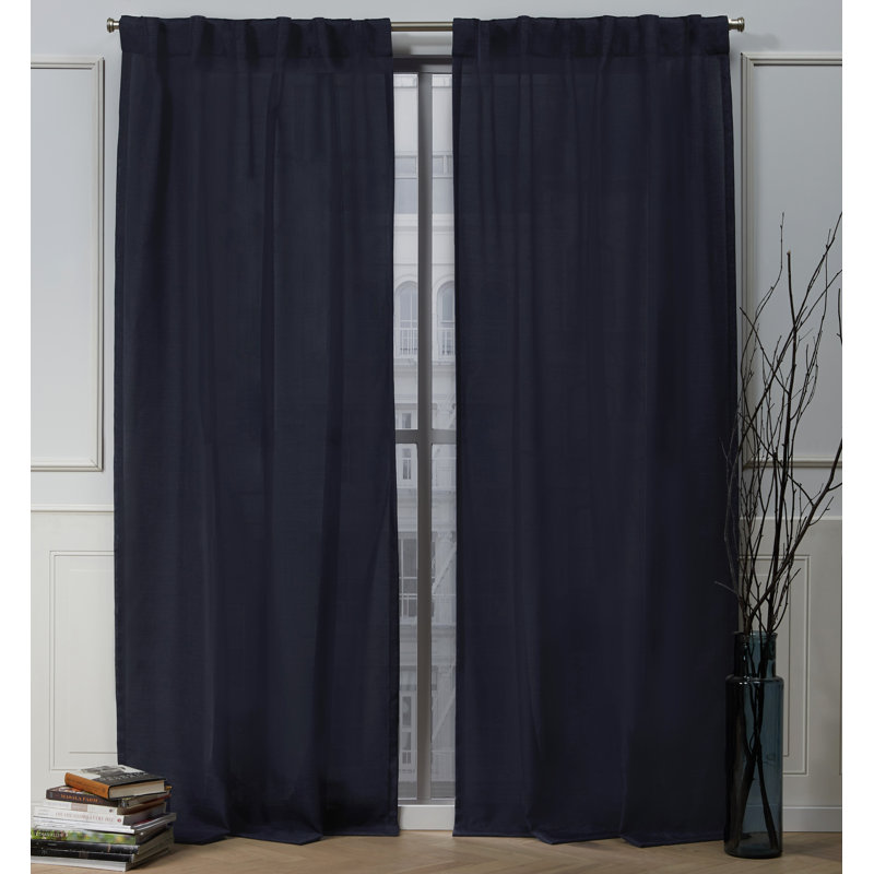 Nicole Miller Faux Linen Slub Textured Hidden Tab/Rod Pocket Top Light Filtering Curtain Panel Pair, Peacoat Blue