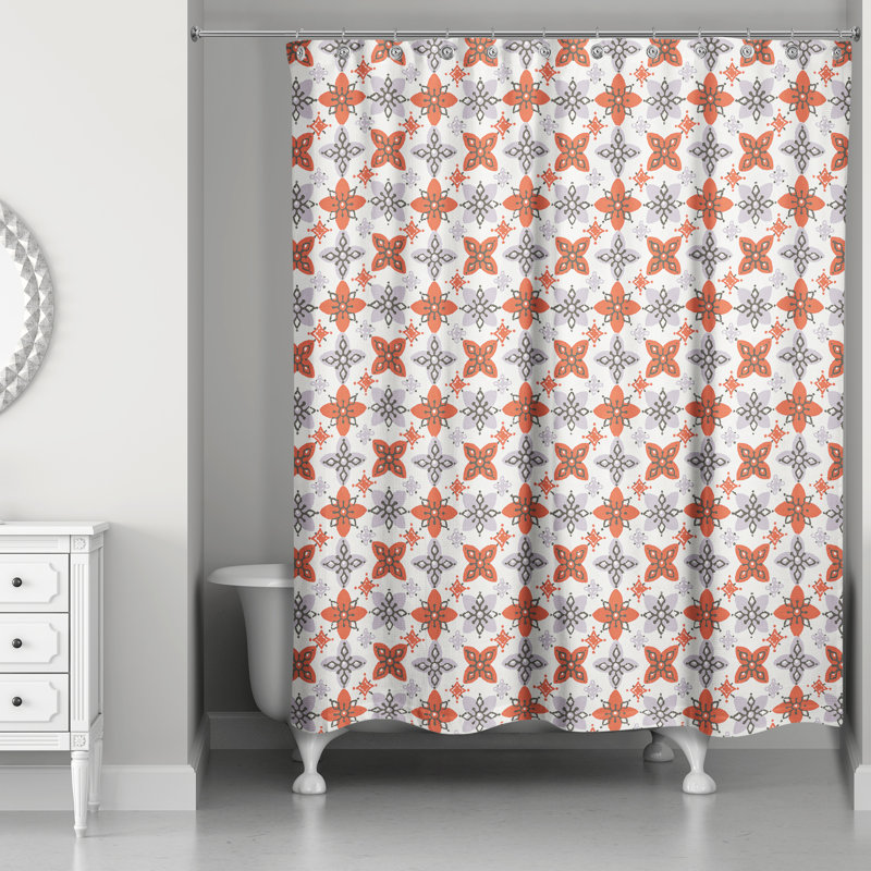 Rideau de douche simple à motif floral Hanchett, Rouge / Mauve