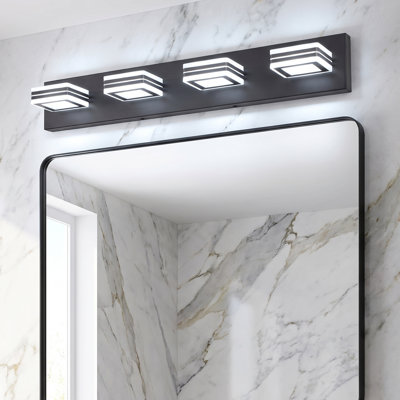 Applique murale moderne à DEL 26 po à 4 lumières, noir mat, pour salle de bain, à placer au-dessus d'un miroir