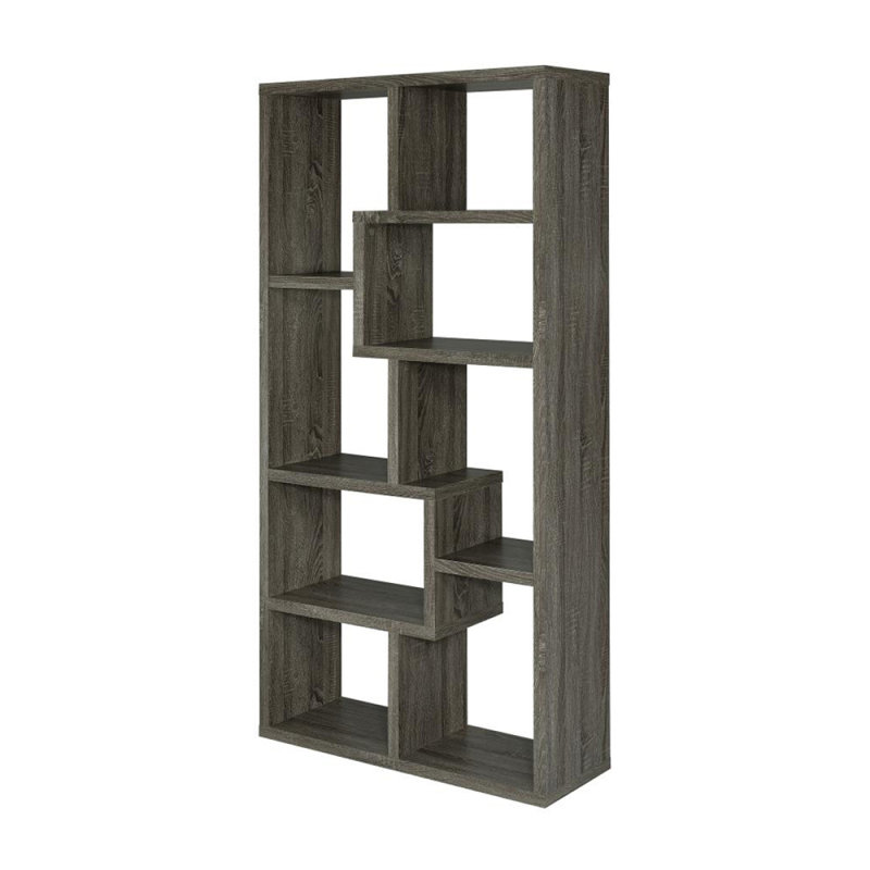 Bibliothèque rectangulaire à 10 tablettes en gris patiné, Gris