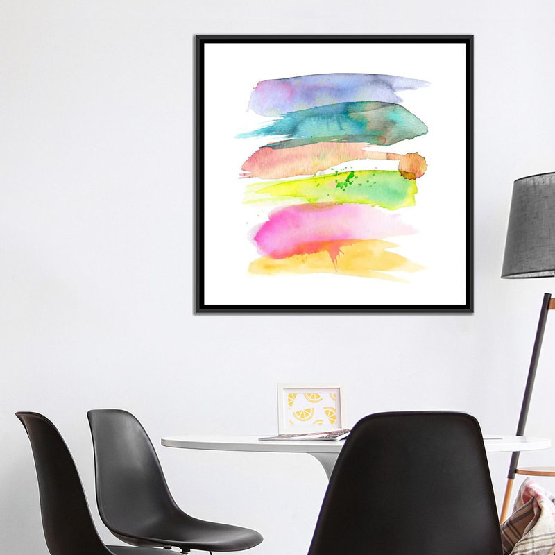 «Stacked Swooshés», reproduction d'aquarelle sur toile tendue, H 37 po x l 37 po x P 1,5 po, Toile avec cadre noir