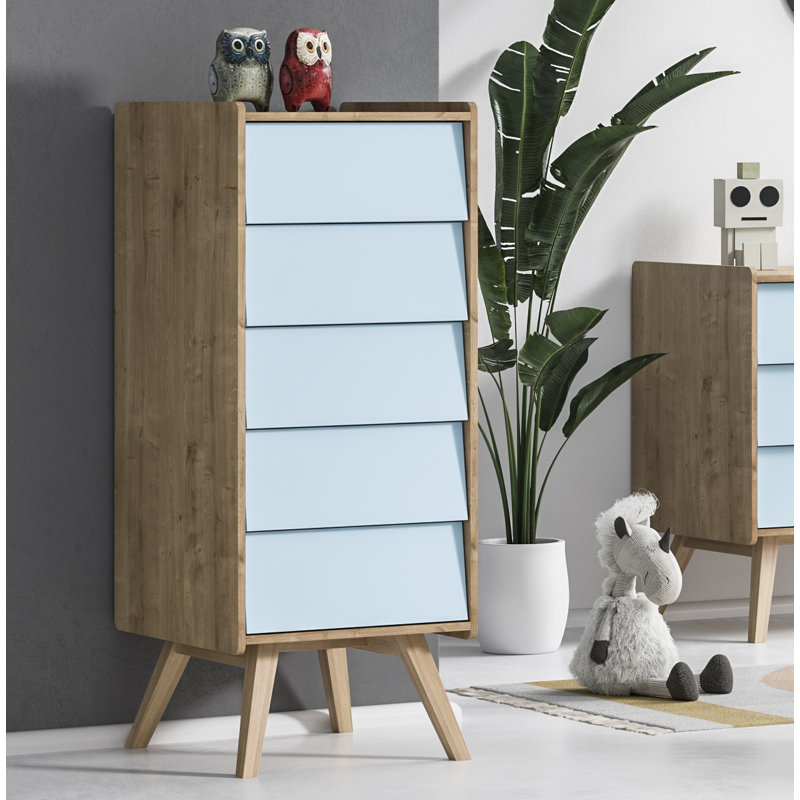 Antoine Kids 5 - Drawer Chest, Light Brown/Blue