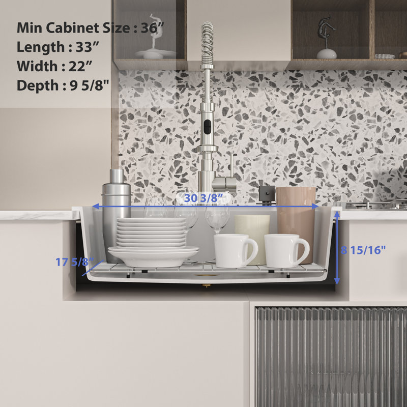 Évier de cuisine encastré à simple cuve en quartz 33 po L 33 po x l 22 po en granite avec accessoires, Blanc
