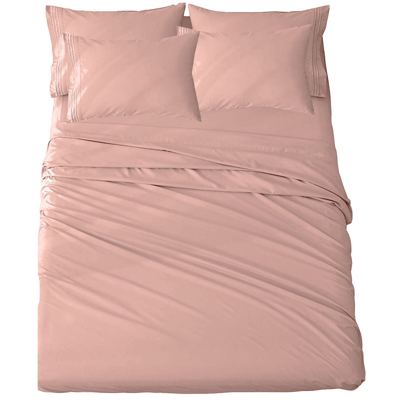 Ensemble de draps en micro-fibre, Ensemble de draps pour lit double + drap-housse + , Or rose