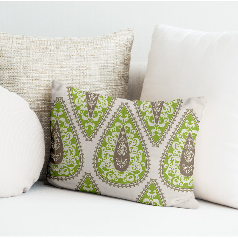 Paisley Outdoor Reversible Throw Pillow, Chartreuse