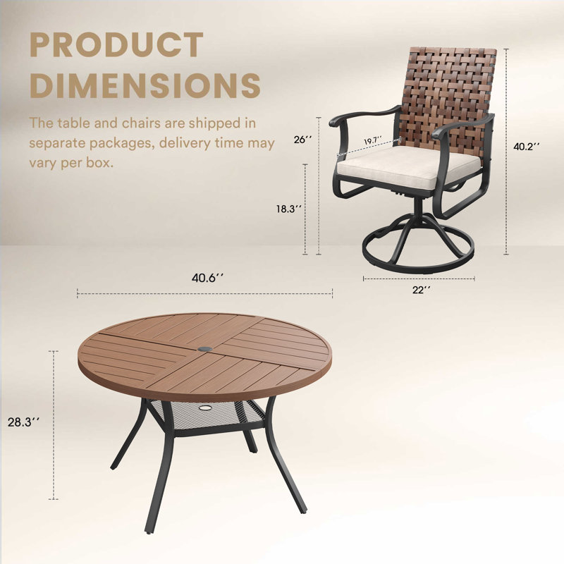Ensemble repas d'extérieur pour 4 personnes avec chaises en rotin 4 personnes, Walnut