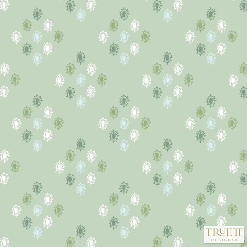 British Brooch Large Repeat Luxury Wallpaper, Blue/Sage Green, Cellulose/Polyester