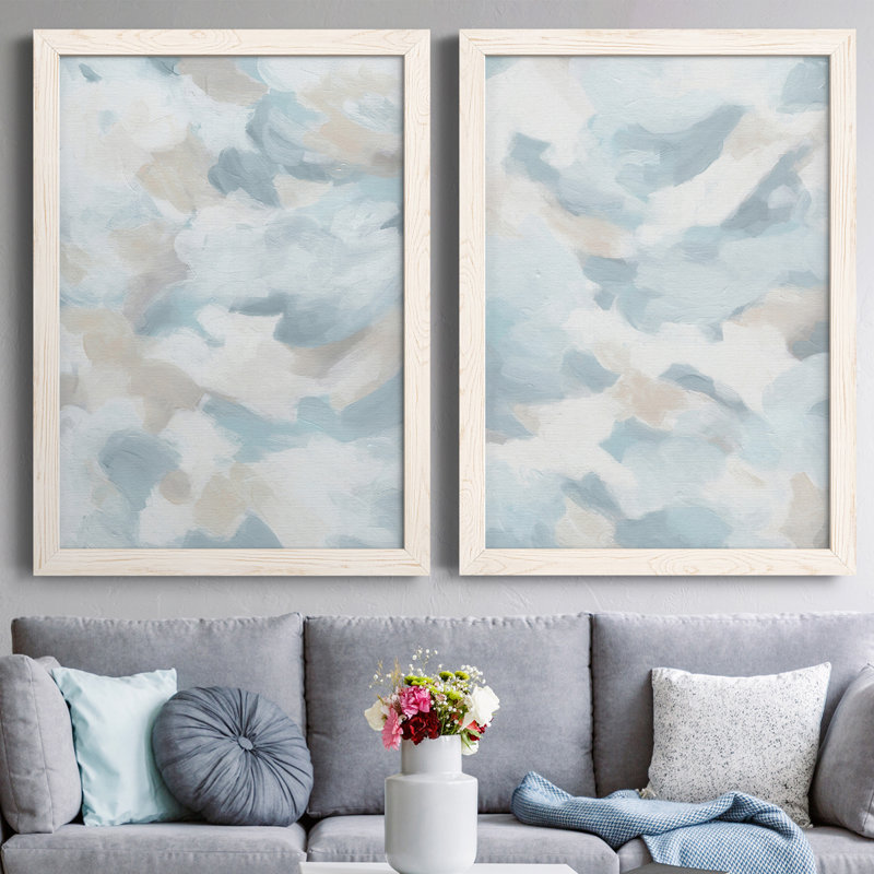 " Sky Sweep I " 2 - Pieces, 24" H x 36" W x 1.5" D, White Framed Canvas