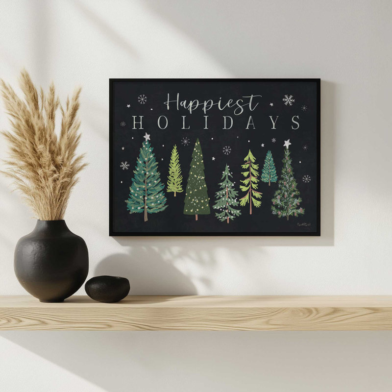 «Happest Holidays» par Elizabeth Tyndall, reproduction d'art, L 40 x H 30, Argent, Impression encadrée