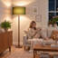 Lampe sur pied moderne en noyer de 61 po avec abat-jour tambour en lin vert 61 po, certifiée cULus pour les tables d'appoint de salon, les coins de chambre à coucher, les bureaux à domicile ou les salles d'étude-2122235913