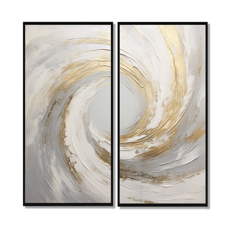 Vortex V doré doux et doré - impression sur toile à spirales abstraites, H 20 po x l 24 po, Impression encadrée flottante