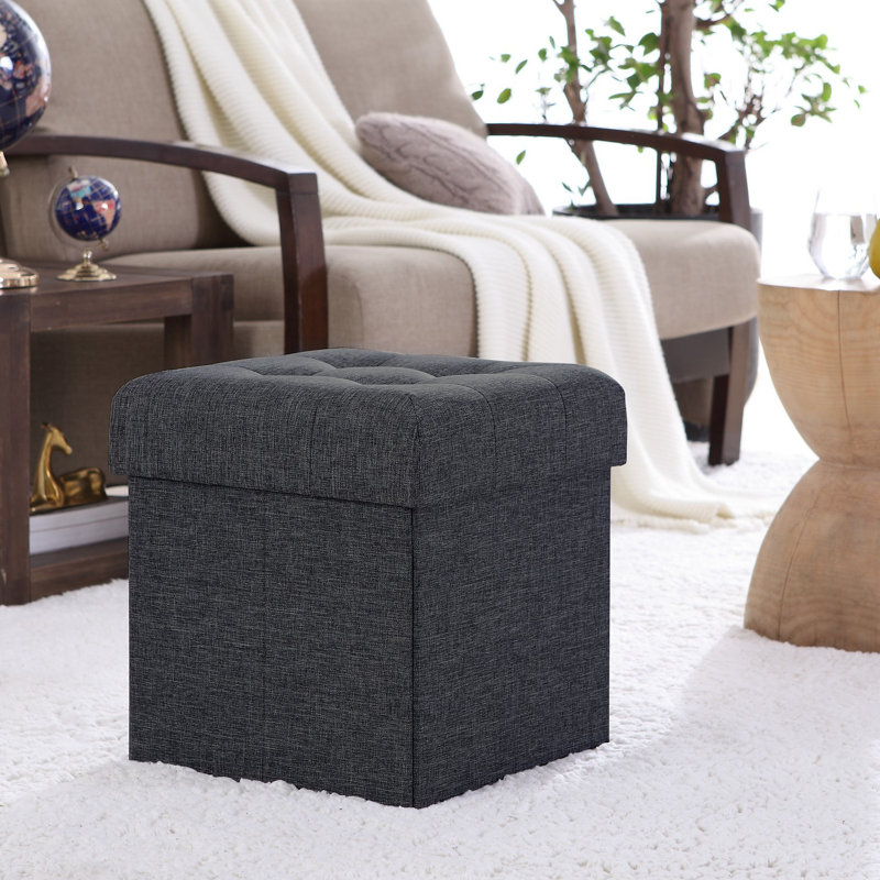 Lambertville Upholstered Ottoman, Black Linen