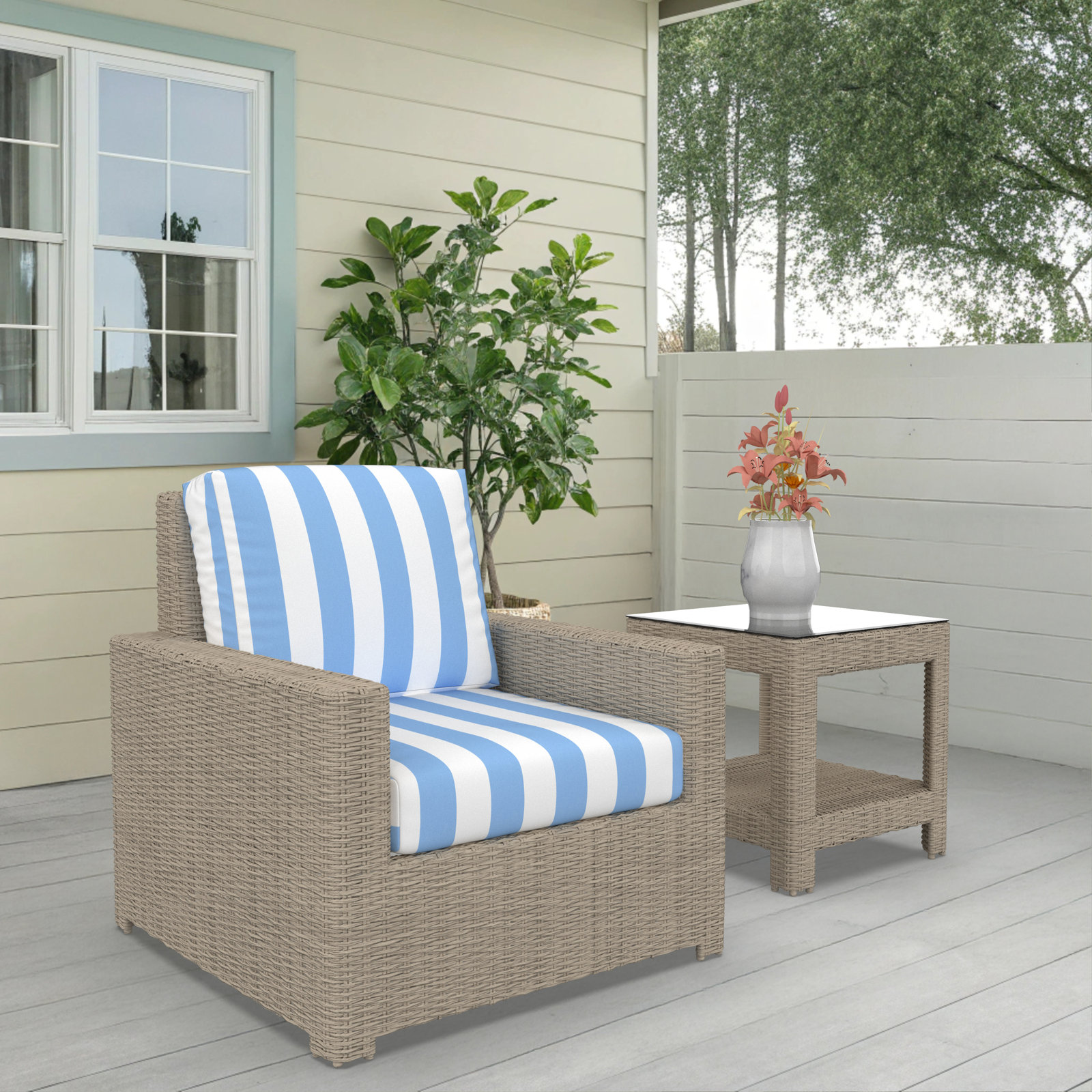Outdoor Chair With Sunbrella Cushions, Refuge Ocean
