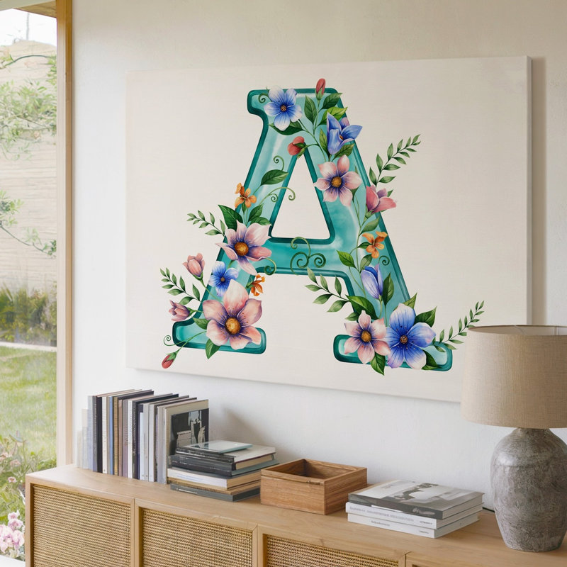 Reproduction d'art sur toile, une grande lettre stylisée «A Emerges In A Translucent Aqua», H 20 po x l 30 po