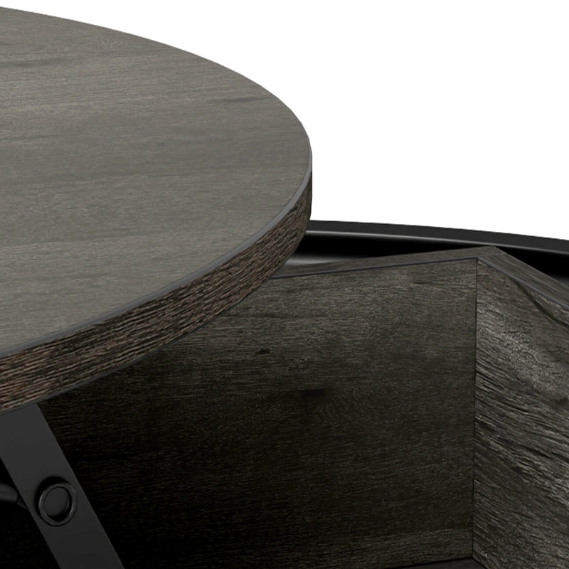 Rothwell Lift Top  Coffee Table ,Extendable Round Cocktail Table, Black, Charcoal Grey, 61.5cm H x 80cm W x 80cm D