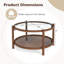 Table basse ronde en bois avec plateau en verre trempé fait à la main 31 po