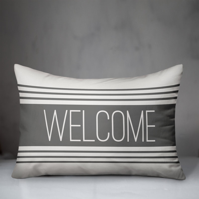  Coussin lombaire intérieur / extérieur Welcome Farmhouse, Gris foncé / Blanc