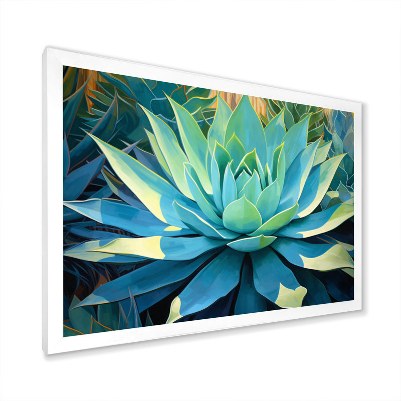 «Green Succulents Majestic Agave II - Succulent», art mural, H 16 po x l 32 po x P 1 po, Cadre simple blanc