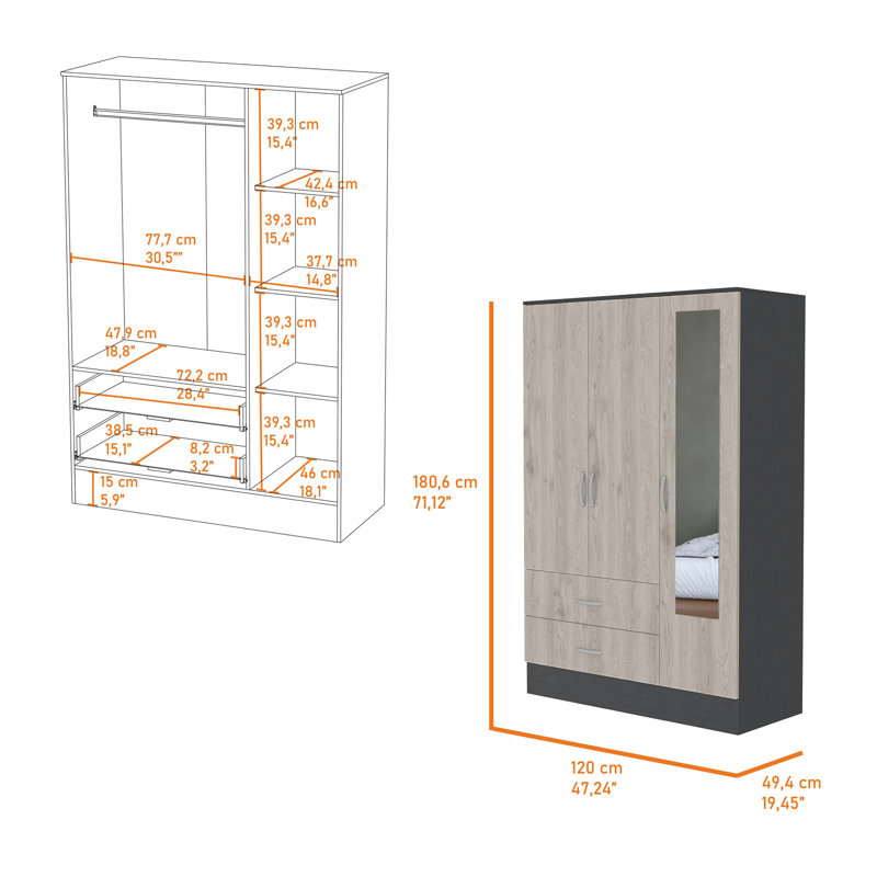 Petite armoire 2 tiroirs avec porte miroir Black Rock