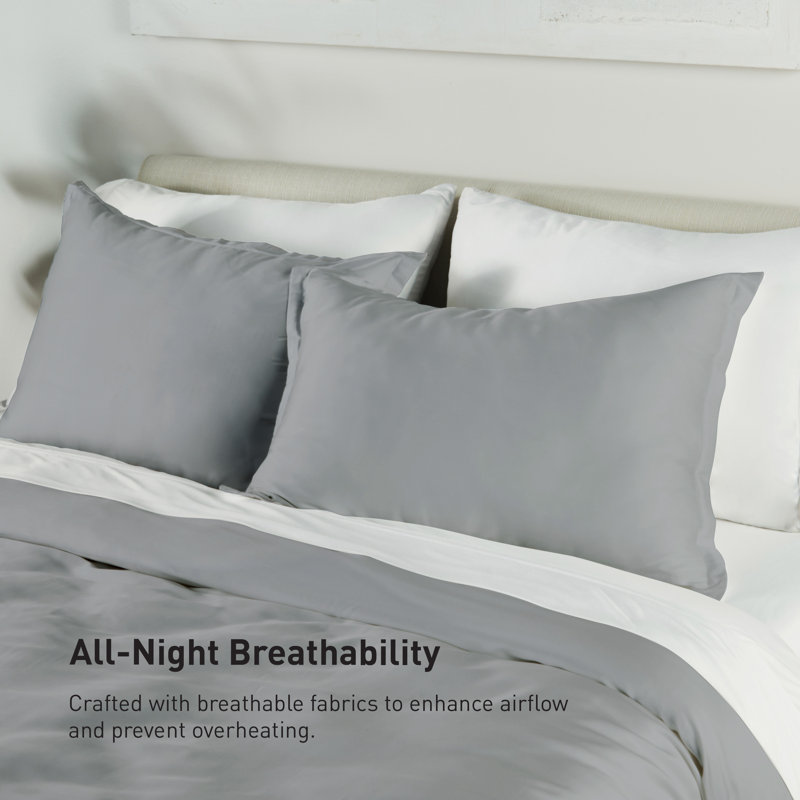 Ensemble de housse de couette et taie décorative très grand Bedgear Performance | Literie respirante avec technologie PowerSnap | Tissu résistant à l'humidité pour les dormeurs chauds - Housse douce et lavable, gris uni 92 po x 108 po