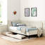 Lit simple ajustable beige avec 2 tiroirs de rangement, rembourré pour la chambre à coucher, conception moderne, confortable, lit en velours convertible en eucalyptus et de construction, structure douce et renforcée