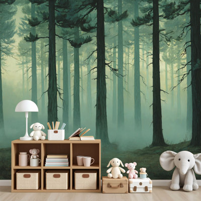 Papier peint auto-adhésif Foggy Pine Woods Landscape