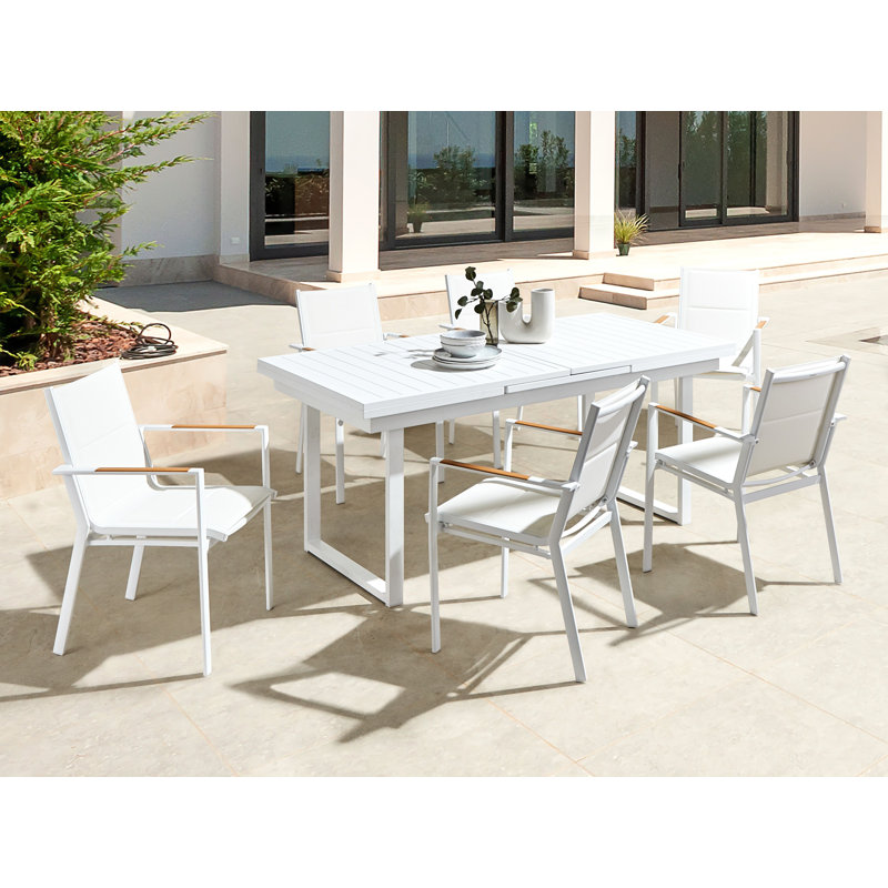 Nazeef 6 - Person Patio Dining Set Extendable Rectangular Table, White