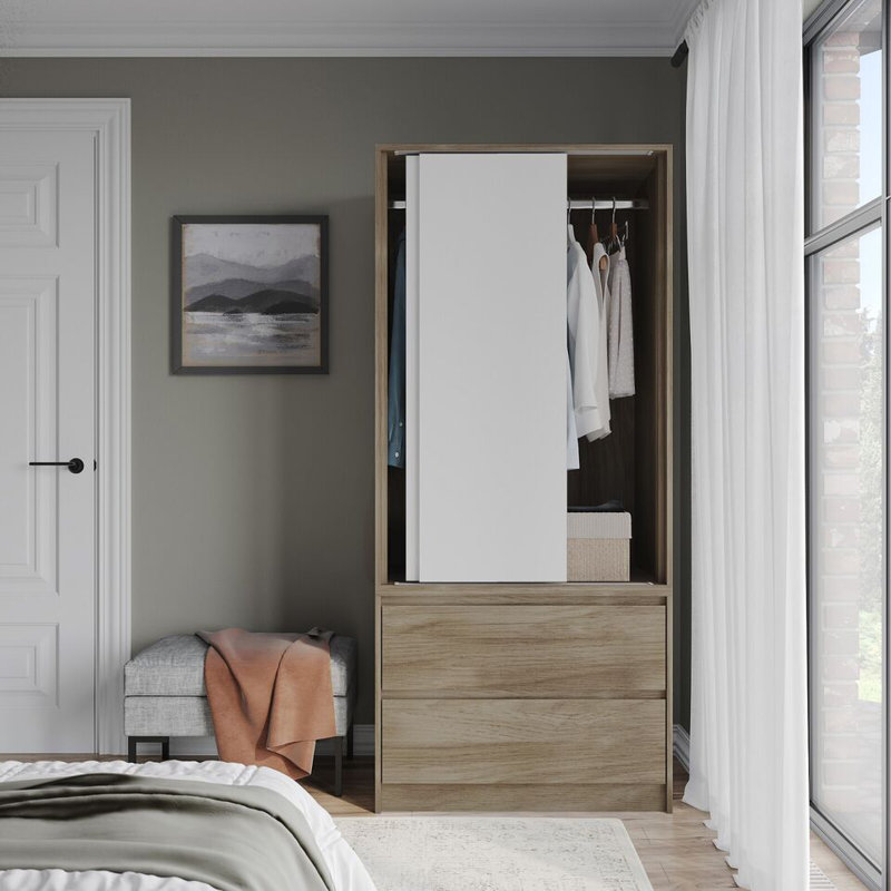 Solid Wood Wardrobe, Oak/White