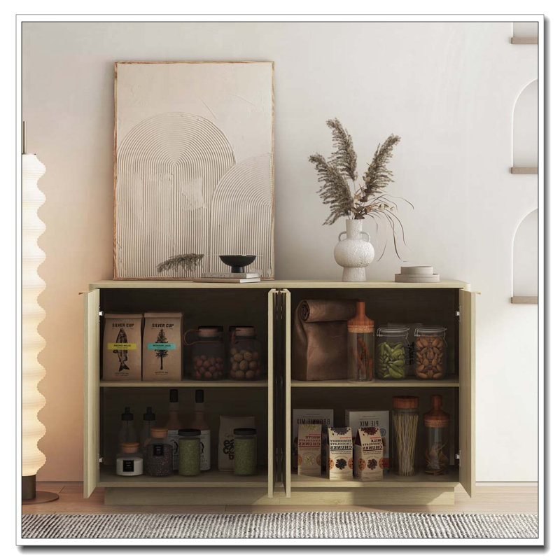Buffet en bois avec rangement, grand buffet cannelé avec tablettes réglables, crédence, console d'appoint, Bois