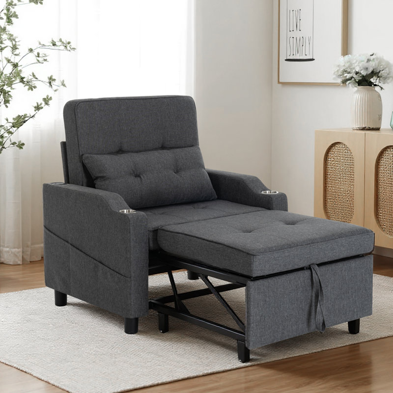 Fauteuil convertible compact 3-en-1 avec chargement USB et Type-C, Gris foncé