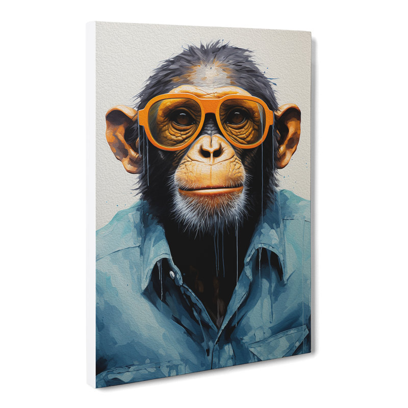 Monkey with Glasses Painting - Wrapped Canvas, 50cm H x 35cm W x 3cm D