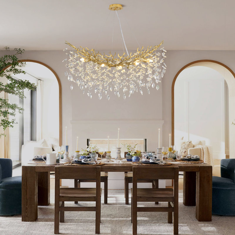 10 - Light 36" Dimmable Tree Branch K9 Crystal Chandelier Modern Linear Kitchen Island Lights, Gold