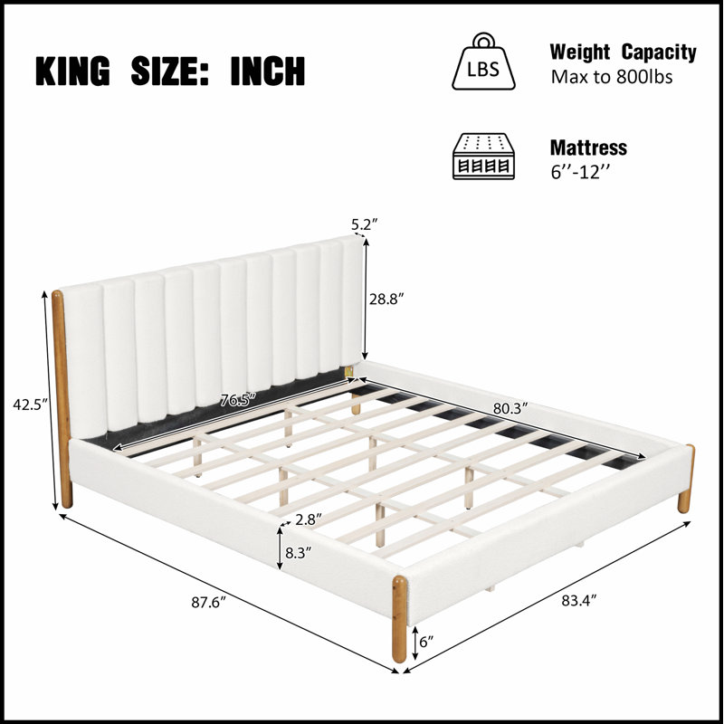 Base de lit rembourrée luxueuse avec tête de lit épaisse et pieds en bois massif pour un confort et un style améliorés