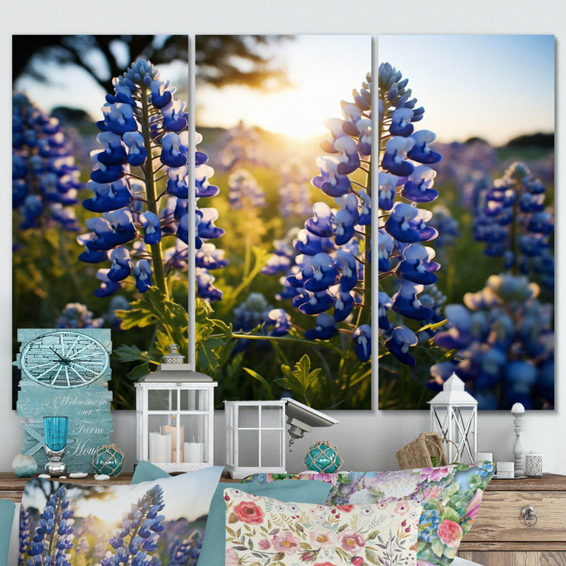 «Blue Bonnets Field Photo IV» sur toile, reproduction de 3 pièces, H 28 po x l 36 po x P 1 po