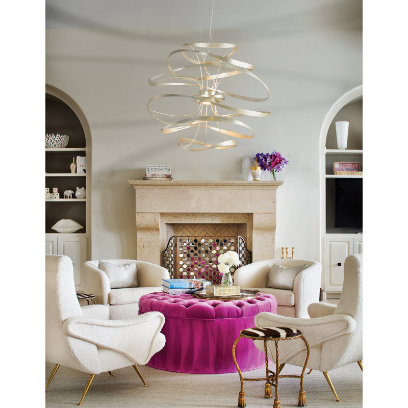 Calligraphy 2 - Light Unique Geometric LED Chandelier, 16.5" H x 18" W x 18" D, Silver Leaf with Polished Stainless Accents