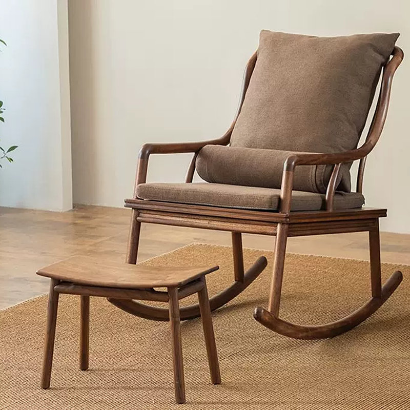 Chaise berçante en bois massif, Brun