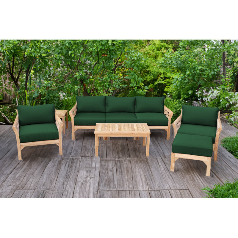 Monterey Outdoor Teak Conversation Set, 5 Pcs:  Sofa,Chair,Cushion,Table,Ottoman, Forest Green