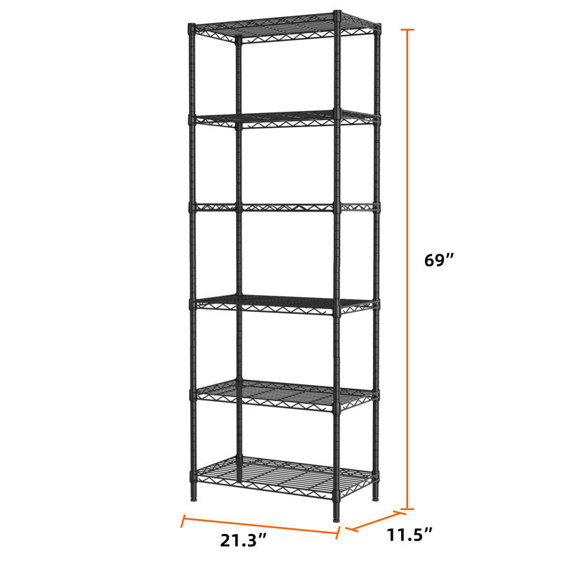 Tablettes de rangement réglables, Noir mat, H 69 po x l 21,25 po x P 11,41 po
