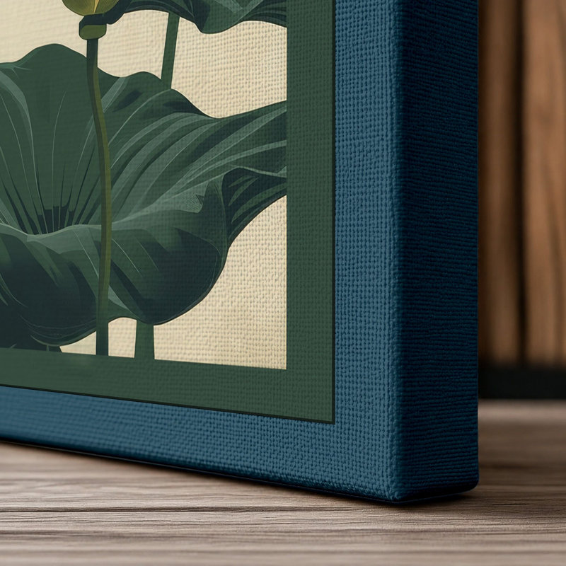 Lotus Bloom Botanical - Wrapped Canvas, 18x12 - 45.7 x 30.5 cm, Teal Border